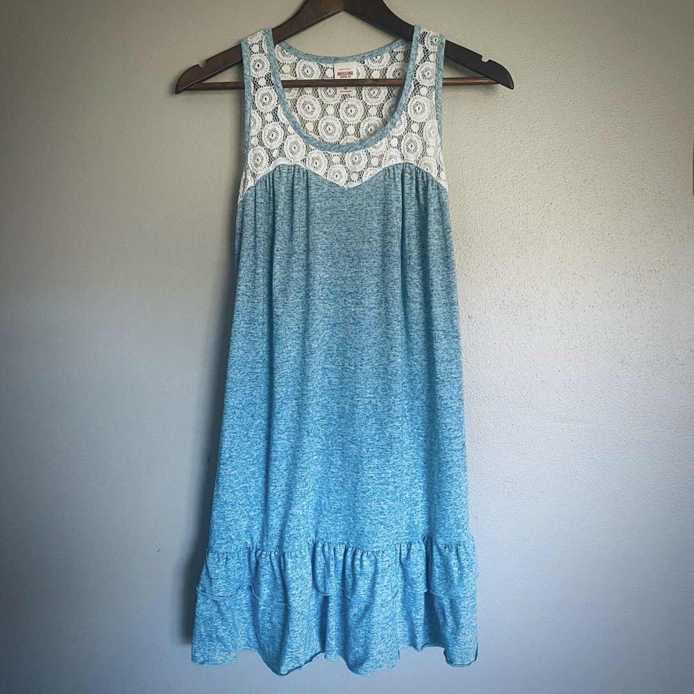 Mossimo Tunic Shirt Size Medium Light Blue Ruffle Lace Y2K Cottagecore‎